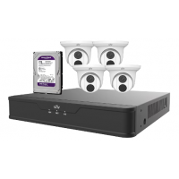 UNIVIEW KIT30104LS3/4*3614LB-1TB 4-CHANNEL 1TB HARD DRIVE NVR SECURITY SYSTEM WITH 2 <-> 4 POE SMART IR 4MP FIXED LENS IP DOME CAMERAS - WHITE